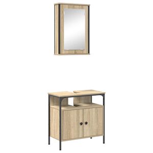 vidaXL Badrumsm&ouml;belset med hylla med d&ouml;rr 2 pcs Brun Konstruerat tr&auml;