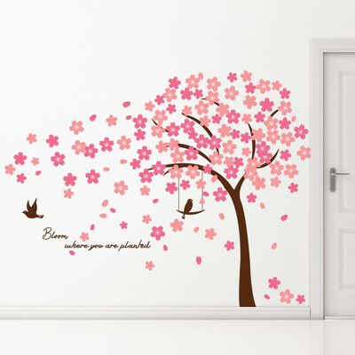 WALPLUS Dekorativ dekal körsbärsblommor 130x110cm rosa