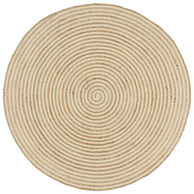 vidaXL Handgjord jutematta med spiraldesign vit 90 cm