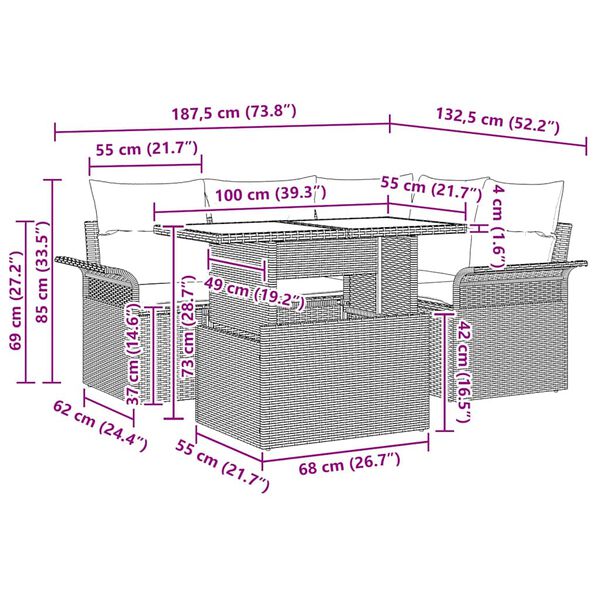 vidaXL Tr&auml;dg&aring;rdsoffset med kudde med lagring 5 pcs Beige Poly rattan