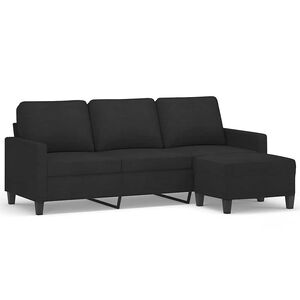 vidaXL 3-sitssoffa med fotpall Svart 180 cm tyg