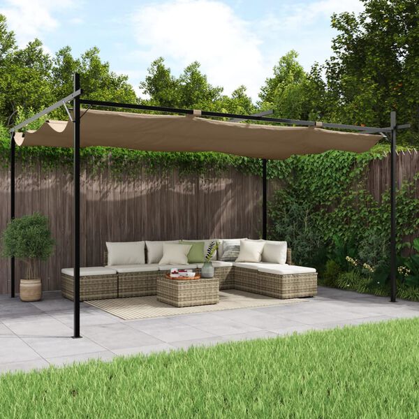 vidaXL Pergola med inf&auml;llbart tak taupe 395x292x230 cm