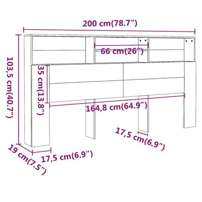 vidaXL Sänggavel med förvaring betonggrå 200x19x103,5 cm