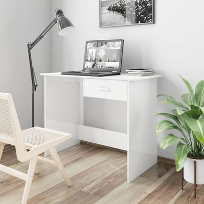 vidaXL Skrivbord vit högglans 100x50x76 cm konstruerat trä