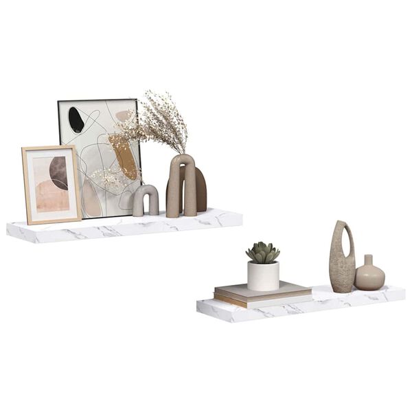 vidaXL V&auml;gg hylla 2 pcs Vit marmor 80 x 23,5 x 4 cm Konstruerat tr&auml;