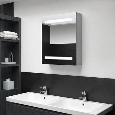 vidaXL Spegelskåp med LED betonggrå 50x14x60 cm