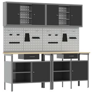 vidaXL Arbetsb&auml;nkset med l&aring;da 8 pcs R&ouml;d och Gr&aring; Pulverlackerat st&aring;l