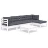 vidaXL Loungegrupp med dynor 6 delar vit massiv furu