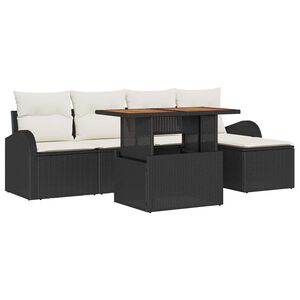 vidaXL Tr&auml;dg&aring;rdsoffset med lagring 6 pcs Svart Poly rattan