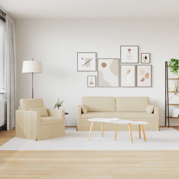 vidaXL Soffa 2 pcs Kr&auml;m 198 x 78 x 80 cm tyg