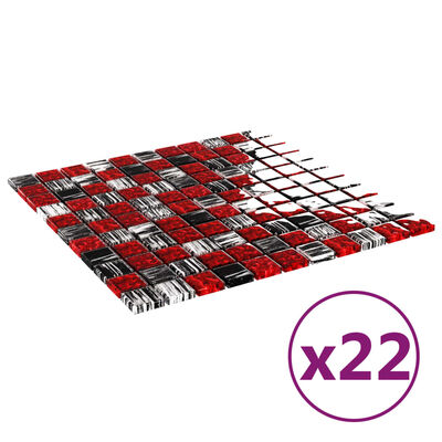 vidaXL Mosaikplattor 22 st svart och röd 30x30 cm glas