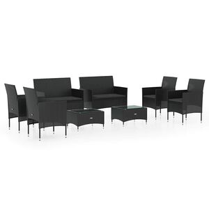 vidaXL Loungegrupp med dynor 8 delar konstrotting svart