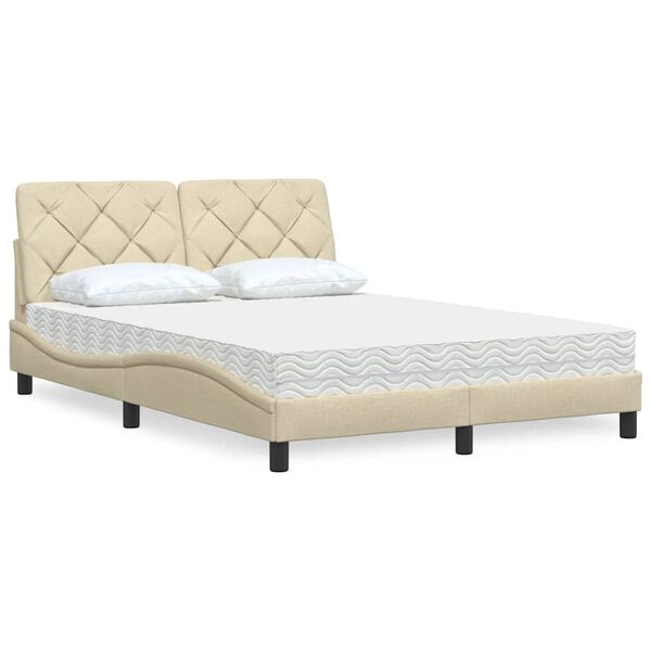 vidaXL Bed with Mattress Cream 120x200 cm Fabric