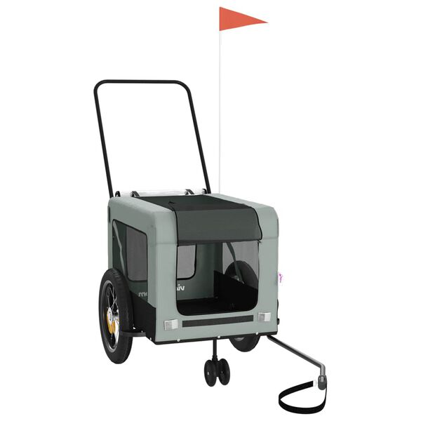 vidaXL Cykelvagn f&ouml;r djur gr&aring; och svart oxfordtyg och j&auml;rn