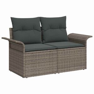 vidaXL Tr&auml;dg&aring;rdsoffset med kudde med lagring 6 pcs Gr&aring; Poly rattan