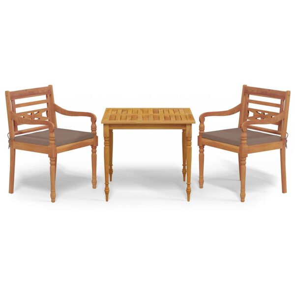 vidaXL Matgrupp f&ouml;r tr&auml;dg&aring;rden med dynor 3 delar massiv teak