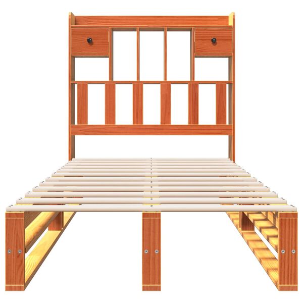 vidaXL Säng med bokhylla utan madrass vaxbrun 100x200 cm massiv furu