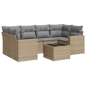 vidaXL Matgrupp f&ouml;r tr&auml;dg&aring;rden med dynor 7 delar beige konstrotting