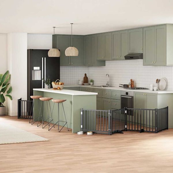 vidaXL Hundgrind med d&ouml;rr vikbar 8 paneler svart 640 cm poppel