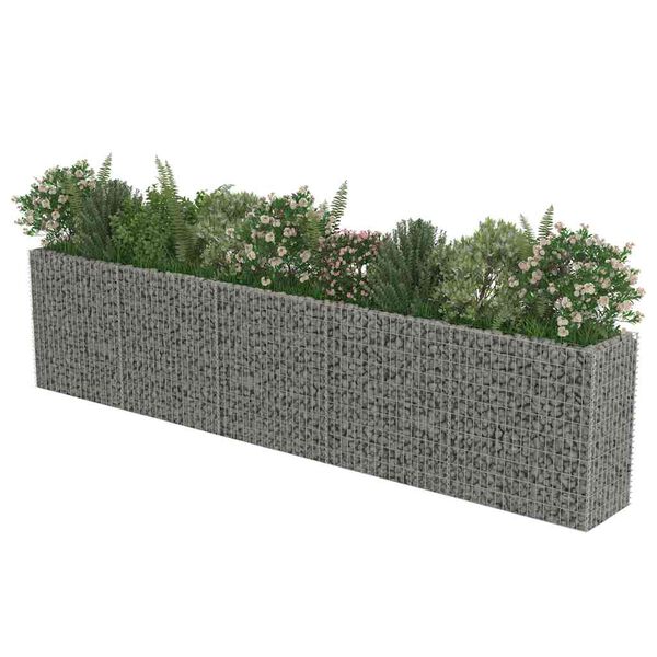 vidaXL Planteringsgabion upphöjd galvaniserat stål 450x50x100 cm