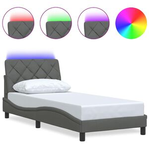 vidaXL Bed Frame with LED without Mattress Dark Grey 90x200 cm Fabric