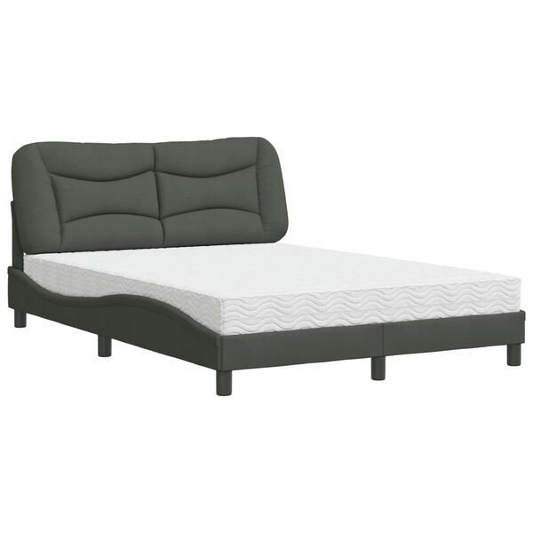 vidaXL Bed with Mattress "Hvar" Dark Grey 140x200 cm Fabric