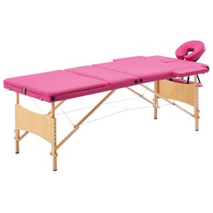 vidaXL Hopf&auml;llbar massageb&auml;nk 3 sektioner tr&auml; rosa