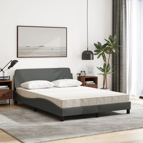 vidaXL Bed with Mattress "Dover" Dark Grey 140x200 cm Fabric