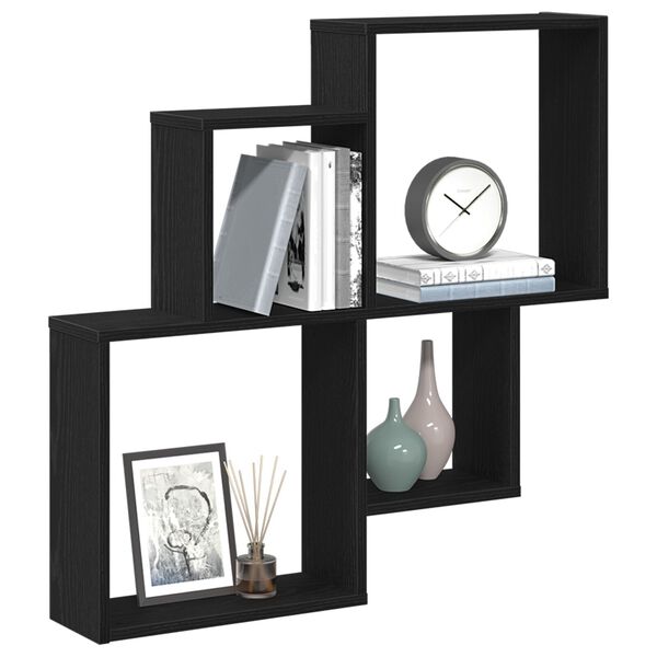 vidaXL Vägg hylla med hylla Svart Ek 80 x 15 x 78,5 cm Konstruerat trä