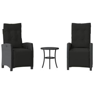 vidaXL Caf&eacute;set med dynor 3 delar svart konstrotting