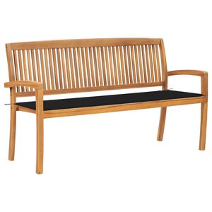 vidaXL Stapelbar tr&auml;dg&aring;rdsb&auml;nk med dyna 159 cm massiv teak