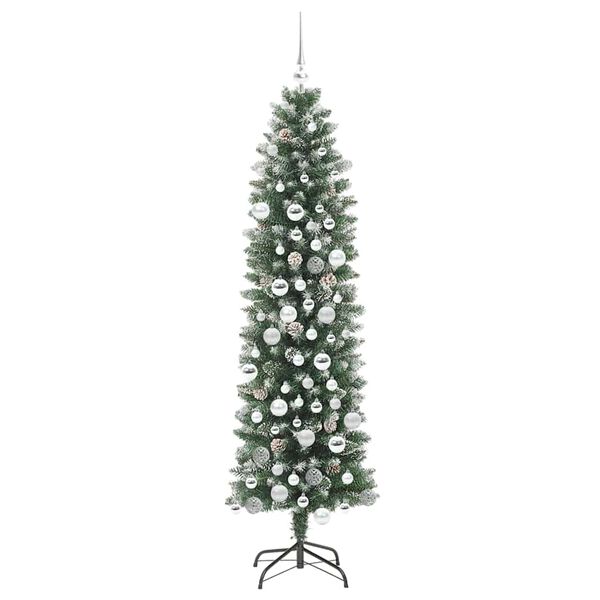 vidaXL Konstgjort smalt jultr&auml;d med 300 LED-lampor Gr&ouml;n och Vit 180 cm