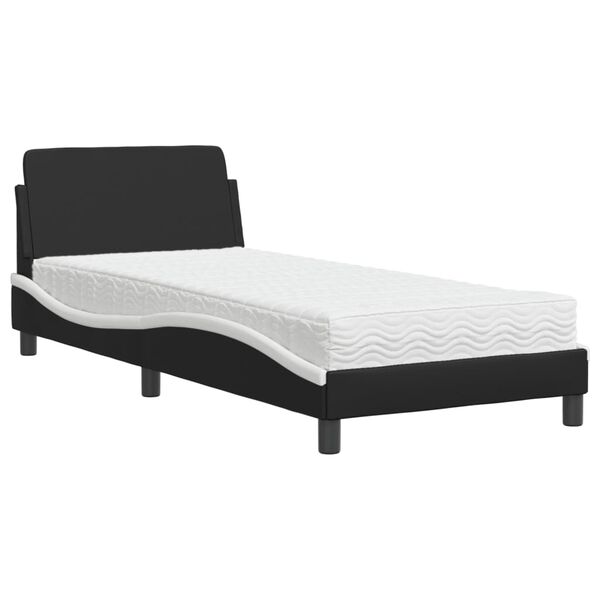 vidaXL Bed with Mattress "Dover" Black and White 90x190 cm Faux Leather