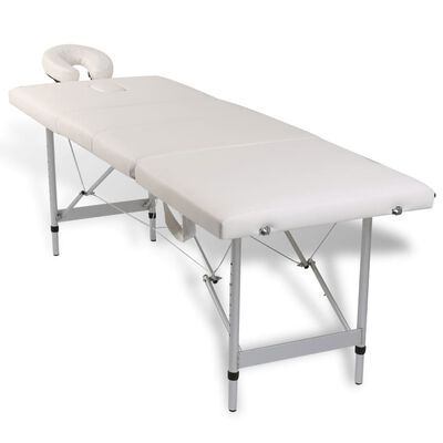 vidaXL Hopfällbar massagebänk med 4 sektioner aluminiumram gräddvit