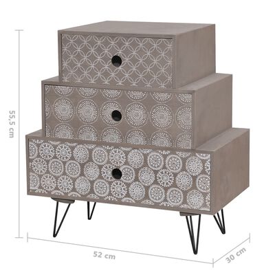 vidaXL Sängbord med 3 lådor grå och brun
