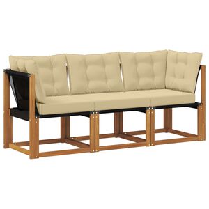 vidaXL Modulsoffa utomhus mitt och h&ouml;rn med kudde 3 Stycke Naturf&auml;rg