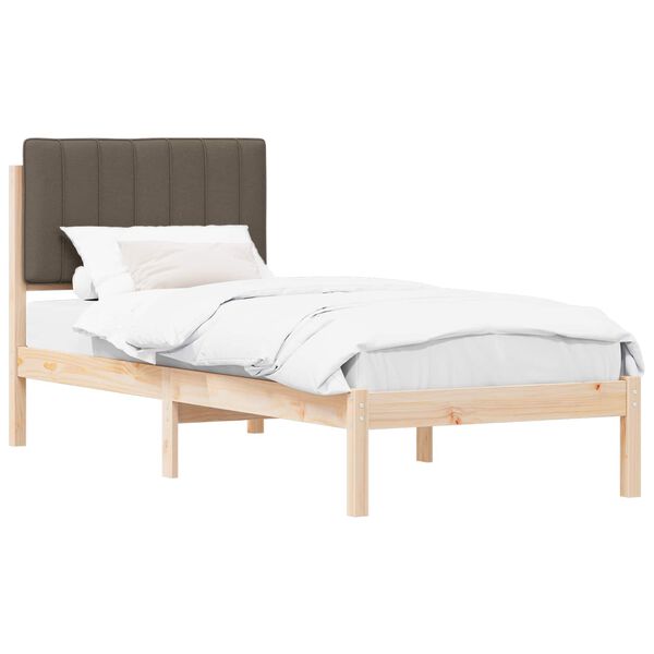 vidaXL S&auml;ngram med Kl&auml;dd Huvudgavel Taupe 75 x 190 cm Massiv furu