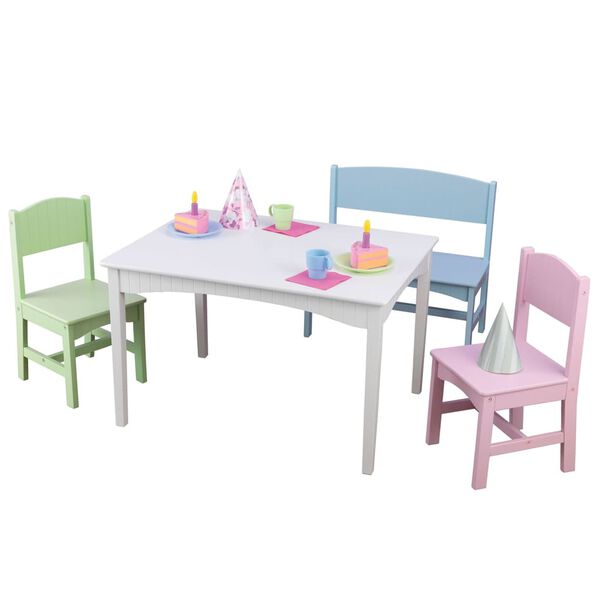 KidKraft Barnm&ouml;belset bord och stolar och b&auml;nk Nantucket pastell