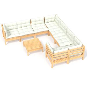 vidaXL Loungegrupp med gr&auml;ddvita dynor 9 delar massiv furu
