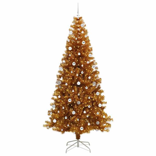 vidaXL Julgran med 300 LED-lampor med stativ Guld 240 cm PET