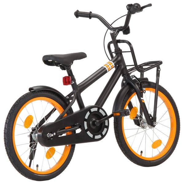 vidaXL Barncykel med frampaketh&aring;llare 18 tum svart och orange