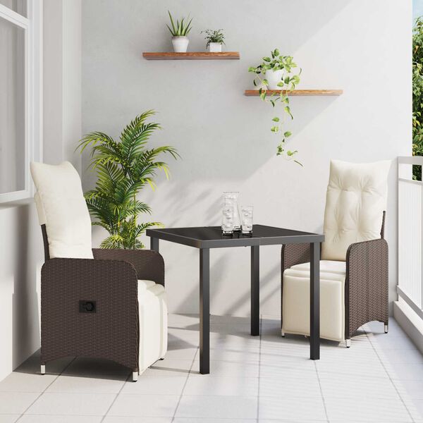 vidaXL Tr&auml;dg&aring;rdsm&ouml;belset med kudde 3 pcs Brun Poly rattan