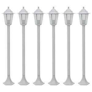 vidaXL Lyktstolpar f&ouml;r tr&auml;dg&aring;rd 6 st E27 110 cm aluminium vit