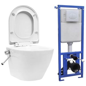 vidaXL V&auml;ggh&auml;ngd toalett med dold cistern keramik vit