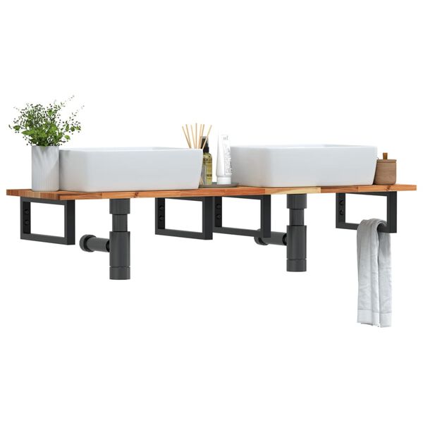 vidaXL V&auml;ggmonterad handfatshylla st&aring;l och massivt akaciatr&auml;