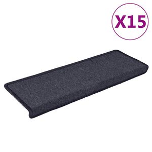 vidaXL Trappmattor 15 st 65x21x4 cm m&ouml;rkgr&aring; och bl&aring; rektangul&auml;r kant