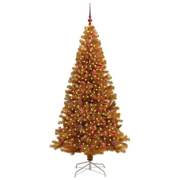 vidaXL Julgran med 300 LED-lampor med stativ Guld 210 cm PET