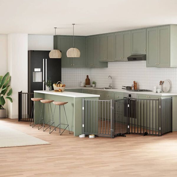 vidaXL Hundgrind med d&ouml;rr vikbar 6 paneler svart 480 cm poppel