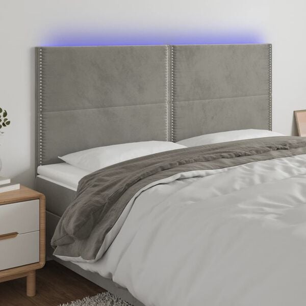 vidaXL S&auml;nggavel LED ljusgr&aring; 160x5x118/128 cm sammet