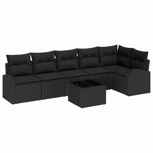 vidaXL Tr&auml;dg&aring;rdsoffset med kudde 7 pcs Svart Poly rattan